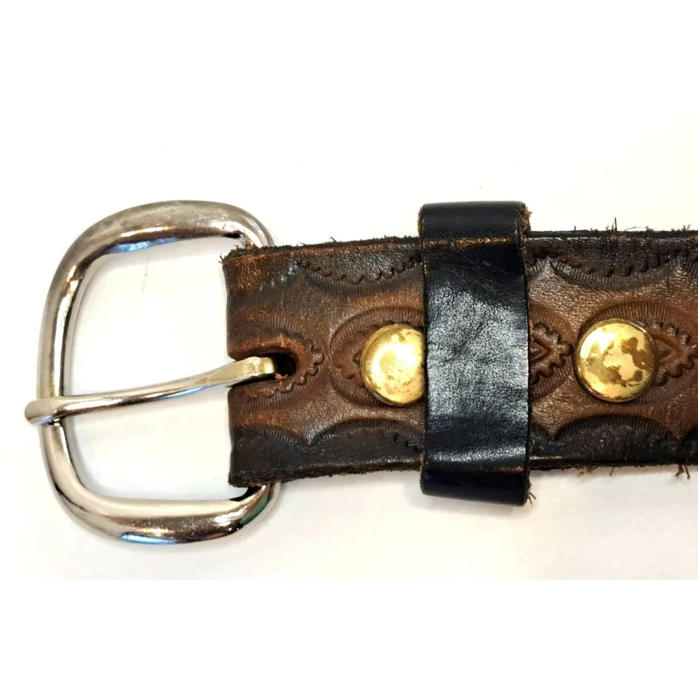 Vintage Tooled Leather Belt Bald Eagle KM627 Men's XL Patriotic‎ USA Biker Brown